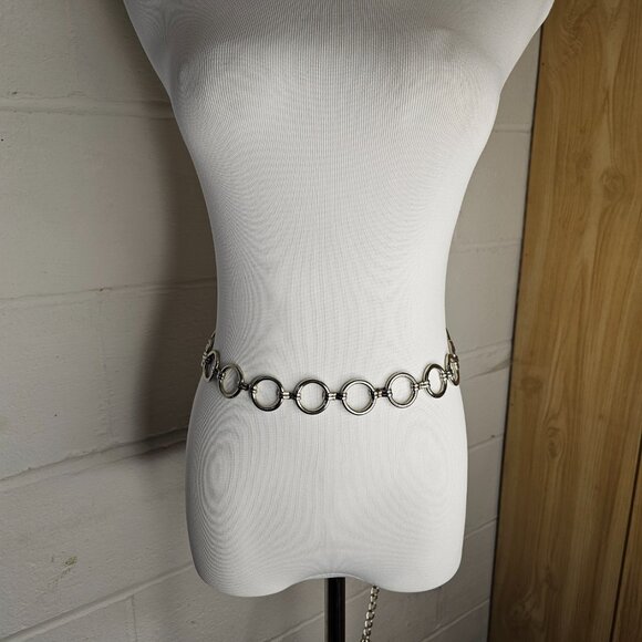 y2k Silver Metal Circle Accent Chain Adjustable Goth Yallternative Accent Belt